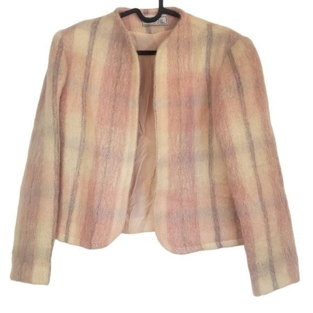 Gregge Sport Mohair Blazer size 8‎ pink plaid Vintage Luxury Old Money